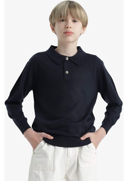 Erkek Çocuk Okul Polo Yaka Triko Kazak