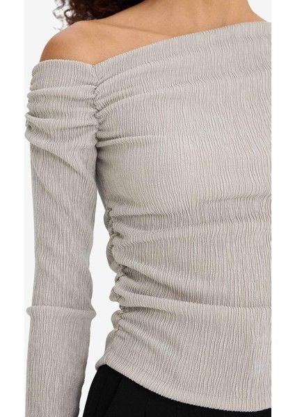 Slim Fit Dar Kesim Tek Omuzlu Bürümcük Uzun Kollu Bluz F3934AX25AU