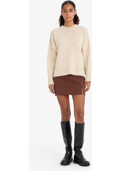 Oversize Geniş Kalıp Bisiklet Yaka Triko Kazak F3895AX25WN