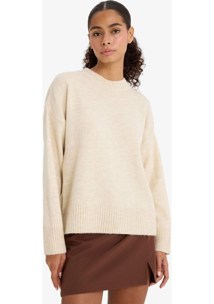 Oversize Geniş Kalıp Bisiklet Yaka Triko Kazak F3895AX25WN