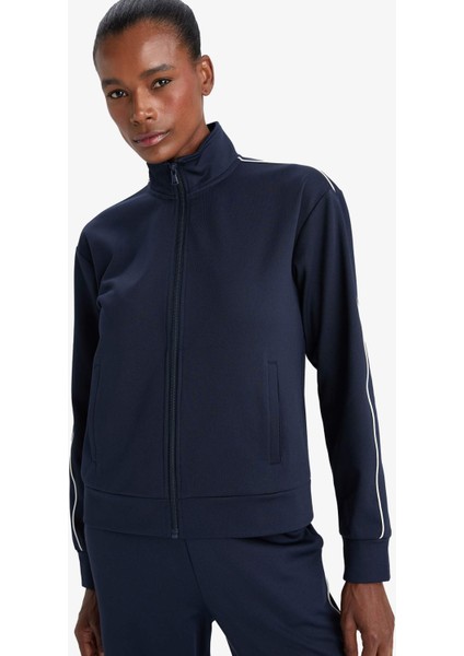 Fit Slim Fit Dar Kesim Dik Yaka İçi Yumuşak Tüylü Fermuarlı Hırka F3844AX25AU