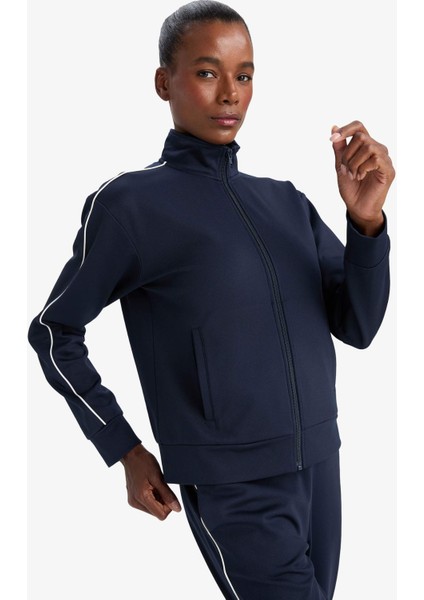 Fit Slim Fit Dar Kesim Dik Yaka İçi Yumuşak Tüylü Fermuarlı Hırka F3844AX25AU