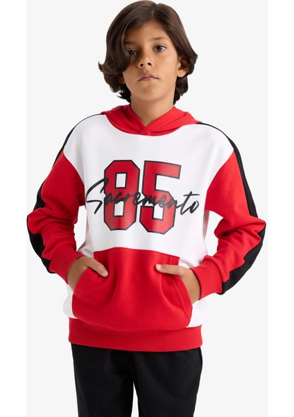 Erkek Çocuk 2'li Takım Kapüşonlu Baskılı Sweatshirt Eşofman Altı