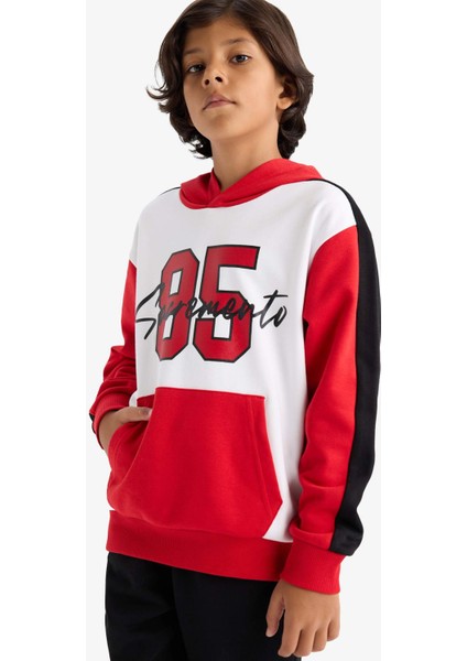 Erkek Çocuk 2'li Takım Kapüşonlu Baskılı Sweatshirt Eşofman Altı