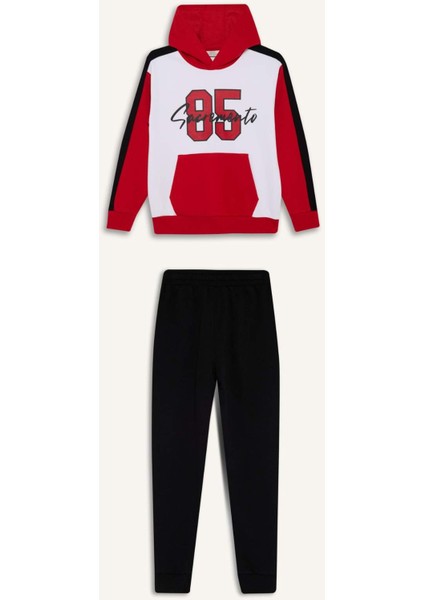 Erkek Çocuk 2'li Takım Kapüşonlu Baskılı Sweatshirt Eşofman Altı