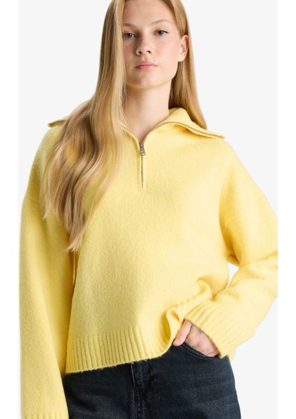 Oversize Geniş Kalıp Yarım Fermuarlı Dik Yaka Triko Kazak A8180AX25WN