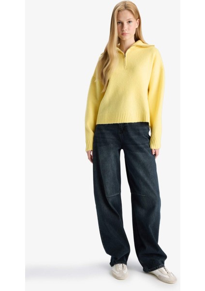 Oversize Geniş Kalıp Yarım Fermuarlı Dik Yaka Triko Kazak A8180AX25WN