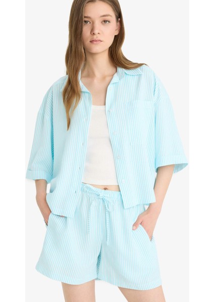 Coool Oversize Geniş Kalıp Keten Karışımlı Kısa Kollu Gömlek F2763AX25SM