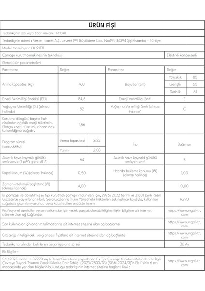 Km 91131 9 kg Kurutma Makinesi