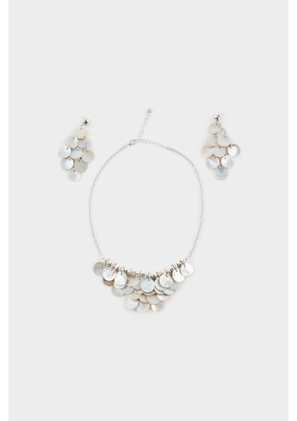 Kadın Silver Pullu Kolye Küpe Seti F3976AXNS