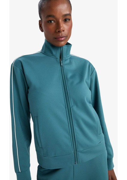 Fit Slim Fit Dar Kesim Dik Yaka İçi Yumuşak Tüylü Fermuarlı Hırka F3844AX25AU