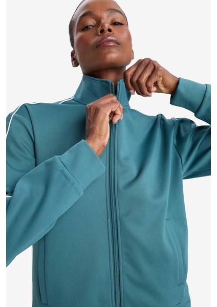 Fit Slim Fit Dar Kesim Dik Yaka İçi Yumuşak Tüylü Fermuarlı Hırka F3844AX25AU