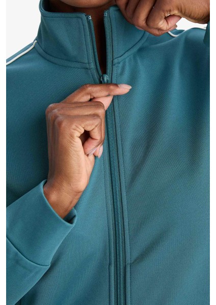 Fit Slim Fit Dar Kesim Dik Yaka İçi Yumuşak Tüylü Fermuarlı Hırka F3844AX25AU