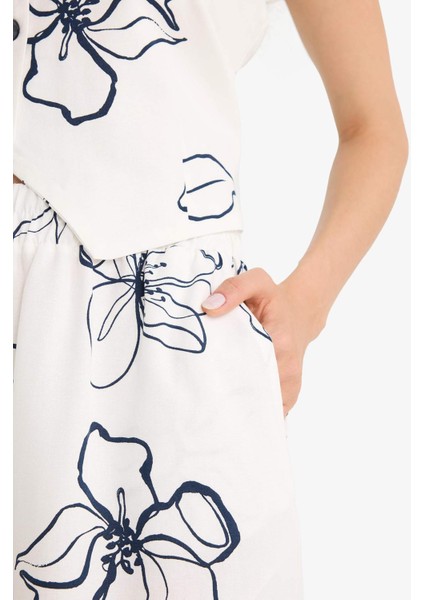 Regular Fit Normal Bel Desenli Esnek Bantlı Keten Karışımlı Şort D0317AX25SM