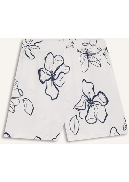 Regular Fit Normal Bel Desenli Esnek Bantlı Keten Karışımlı Şort D0317AX25SM