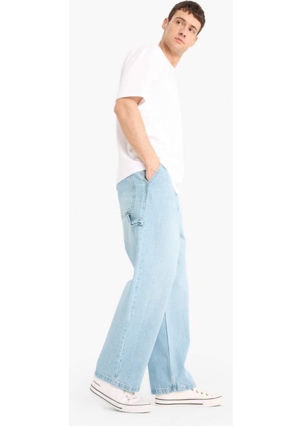 %100 Pamuk Skater Fit Geniş Kalıp Yüksek Bel Geniş Paça Jean Pantolon F3925AX25SM