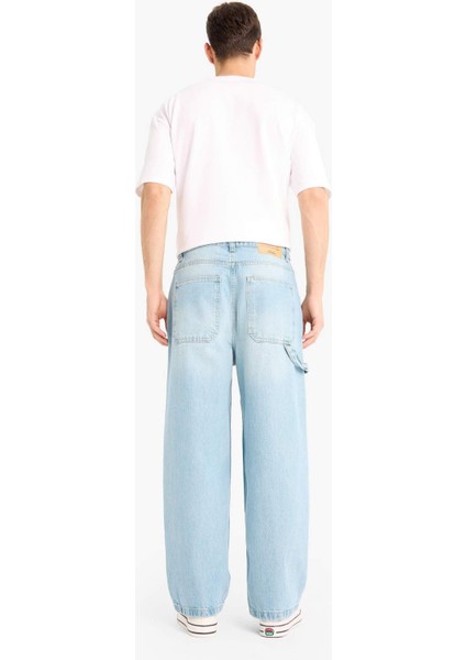 %100 Pamuk Skater Fit Geniş Kalıp Yüksek Bel Geniş Paça Jean Pantolon F3925AX25SM