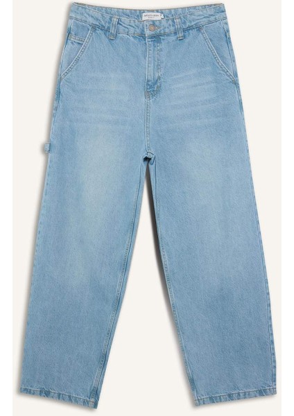 %100 Pamuk Skater Fit Geniş Kalıp Yüksek Bel Geniş Paça Jean Pantolon F3925AX25SM