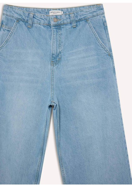 %100 Pamuk Skater Fit Geniş Kalıp Yüksek Bel Geniş Paça Jean Pantolon F3925AX25SM