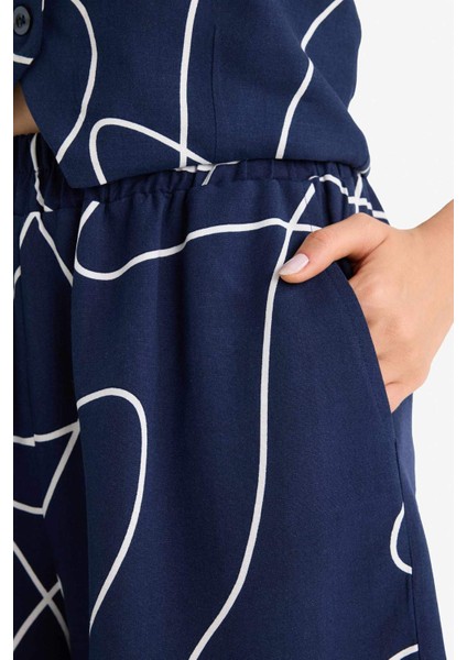 Regular Fit Normal Bel Desenli Esnek Bantlı Keten Karışımlı Şort D0317AX25SM