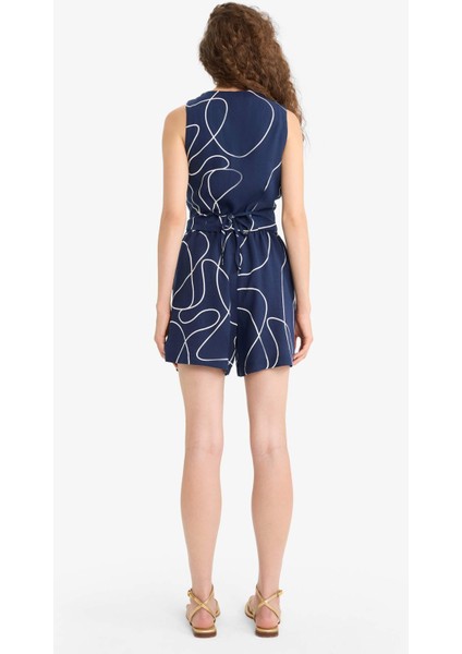 Regular Fit Normal Bel Desenli Esnek Bantlı Keten Karışımlı Şort D0317AX25SM