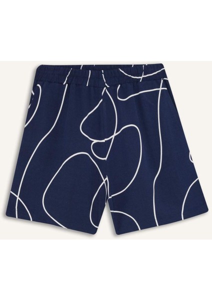 Regular Fit Normal Bel Desenli Esnek Bantlı Keten Karışımlı Şort D0317AX25SM