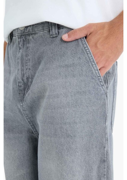 %100 Pamuk Skater Fit Geniş Kalıp Yüksek Bel Geniş Paça Jean Pantolon F3927AX25SM