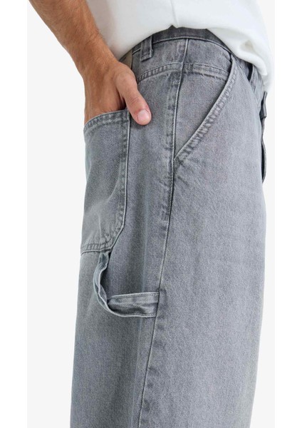 %100 Pamuk Skater Fit Geniş Kalıp Yüksek Bel Geniş Paça Jean Pantolon F3927AX25SM