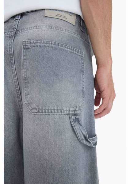 %100 Pamuk Skater Fit Geniş Kalıp Yüksek Bel Geniş Paça Jean Pantolon F3927AX25SM