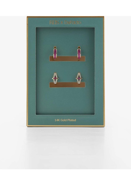 Reis x DeFacto 14 Ayar Altın Kaplama Rosa Alba Kadın 2'li Mor Taşlı Gold Küpe F4104AXNS