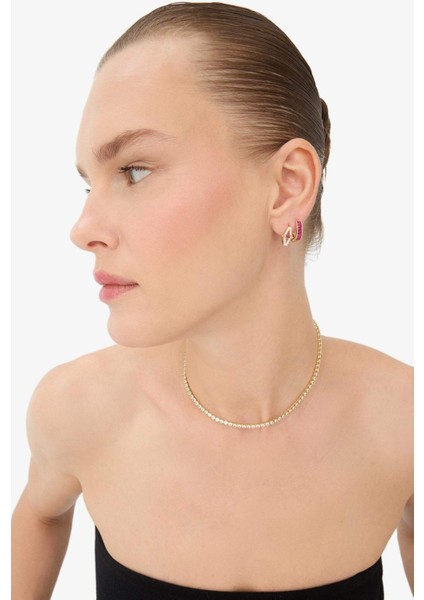 Reis x DeFacto 14 Ayar Altın Kaplama Rosa Alba Kadın 2'li Mor Taşlı Gold Küpe F4104AXNS