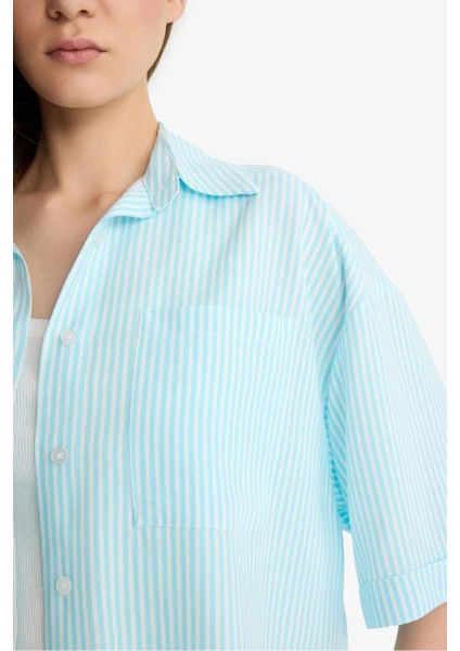 Coool Oversize Geniş Kalıp Keten Karışımlı Kısa Kollu Gömlek F2763AX25SM