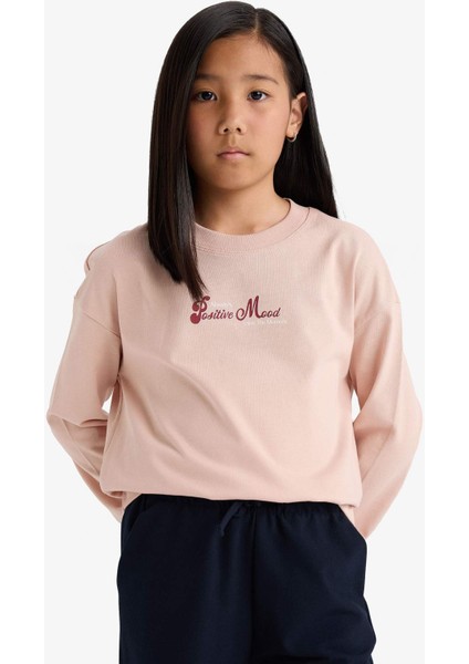 Kız Çocuk Relax Fit Bisiklet Yaka Baskılı Sweatshirt E8817A825AU