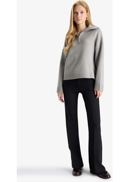 Oversize Geniş Kalıp Yarım Fermuarlı Dik Yaka Triko Kazak A8180AX25WN