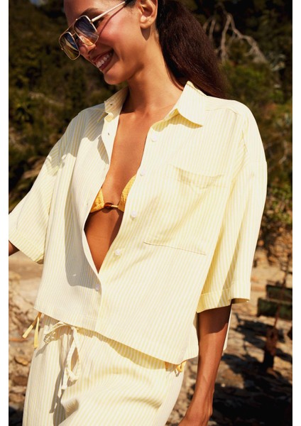 Coool Oversize Geniş Kalıp Keten Karışımlı Kısa Kollu Gömlek F2763AX25SM