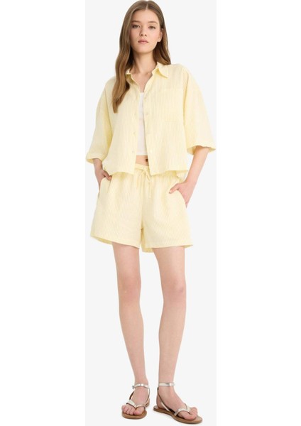 Coool Oversize Geniş Kalıp Keten Karışımlı Kısa Kollu Gömlek F2763AX25SM