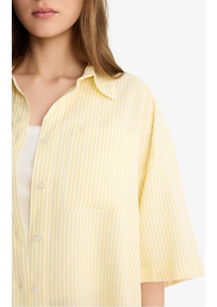 Coool Oversize Geniş Kalıp Keten Karışımlı Kısa Kollu Gömlek F2763AX25SM