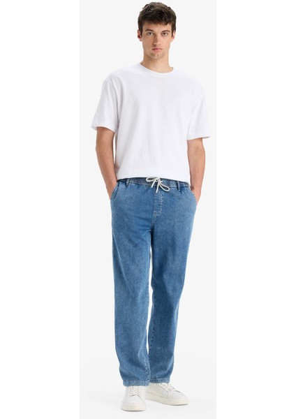 Yazlık Wide Leg Geniş Kalıp Beli Lastikli Geniş Paça Jean Kar Yıkamalı Pantolon F3906AX25SM