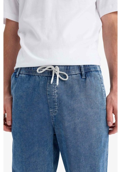 Yazlık Wide Leg Geniş Kalıp Beli Lastikli Geniş Paça Jean Kar Yıkamalı Pantolon F3906AX25SM