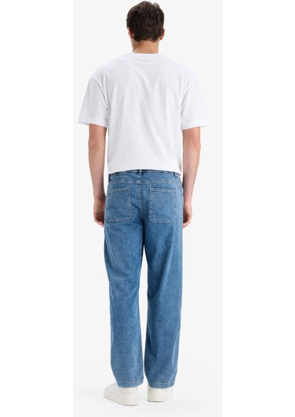 Yazlık Wide Leg Geniş Kalıp Beli Lastikli Geniş Paça Jean Kar Yıkamalı Pantolon F3906AX25SM