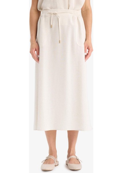 Regular Fit Kargo Cepli Keten Karışımlı Midi Etek F0992AX25HS