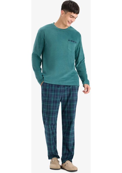 Pijama Takımı Polar Uzun Kollu Üst Kareli Uzun Alt D0047AX25WN