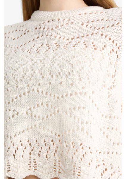 Slim Fit Dar Kesim Bisiklet Yaka Yan Bağcıklı Kroşe Süveter F4008AX25SM