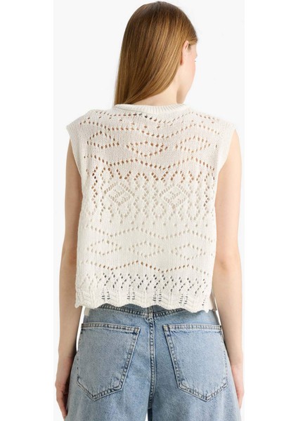 Slim Fit Dar Kesim Bisiklet Yaka Yan Bağcıklı Kroşe Süveter F4008AX25SM