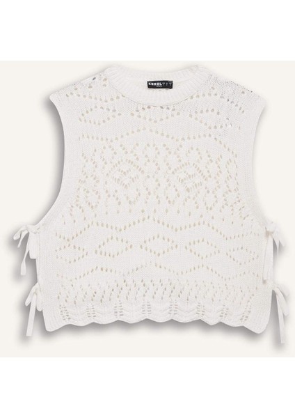 Slim Fit Dar Kesim Bisiklet Yaka Yan Bağcıklı Kroşe Süveter F4008AX25SM