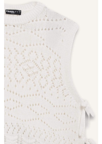 Slim Fit Dar Kesim Bisiklet Yaka Yan Bağcıklı Kroşe Süveter F4008AX25SM