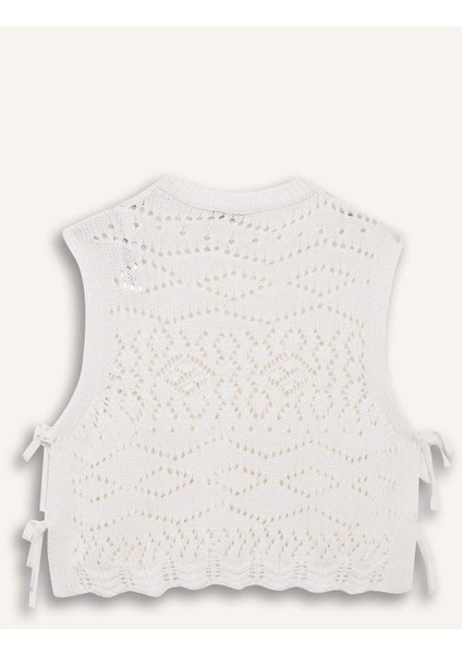 Slim Fit Dar Kesim Bisiklet Yaka Yan Bağcıklı Kroşe Süveter F4008AX25SM