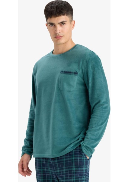 Pijama Takımı Polar Uzun Kollu Üst Kareli Uzun Alt D0047AX25WN