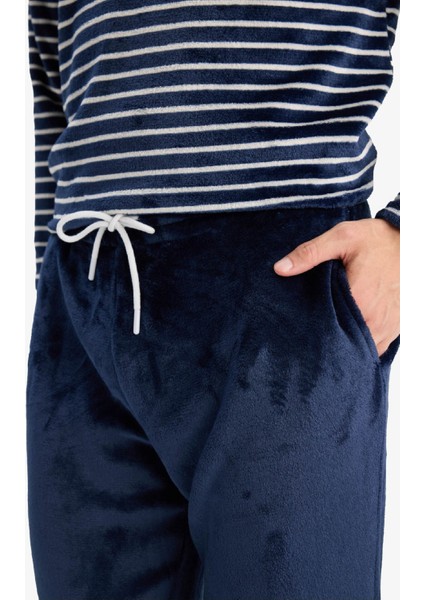 Pijama Takımı Regular Fit Çizgili Uzun Kollu Üst Welsoft Pelüş Uzun Alt A3443AX25WN