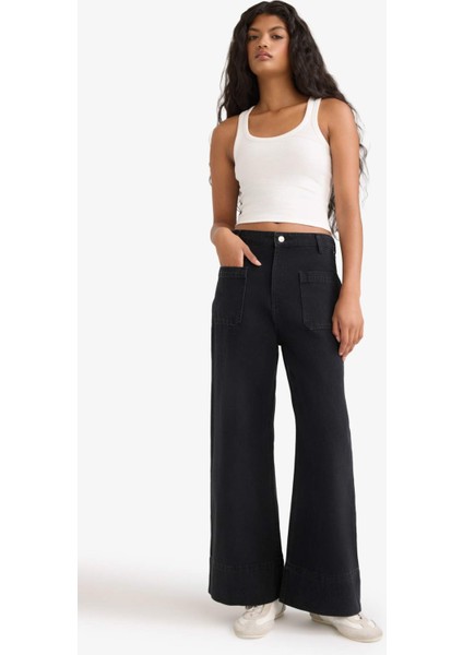 Kısa Geniş Paça Yüksek Bel Bilek Boy Jean Pantolon F2940AX25WN